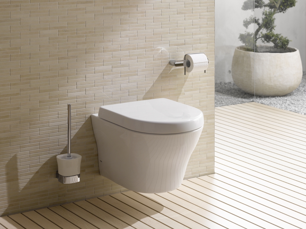 Example of a wall-hung toilet connected to a concealed cistern