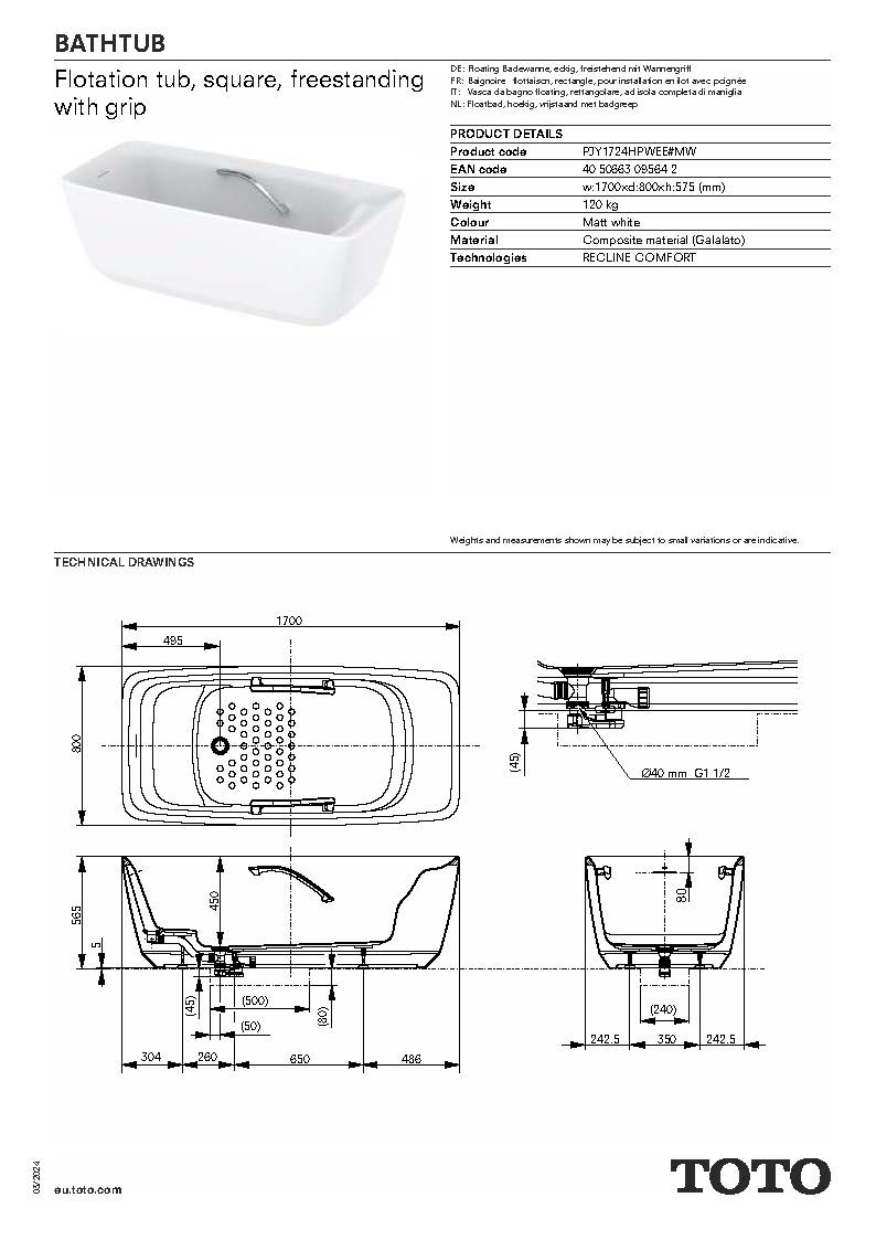 TOTO flotation bathtub square