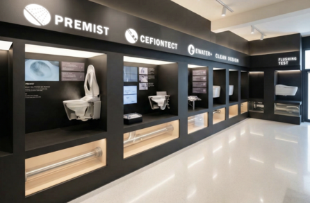 Interactive display explaining TOTO WASHLET functions inside the London showroom