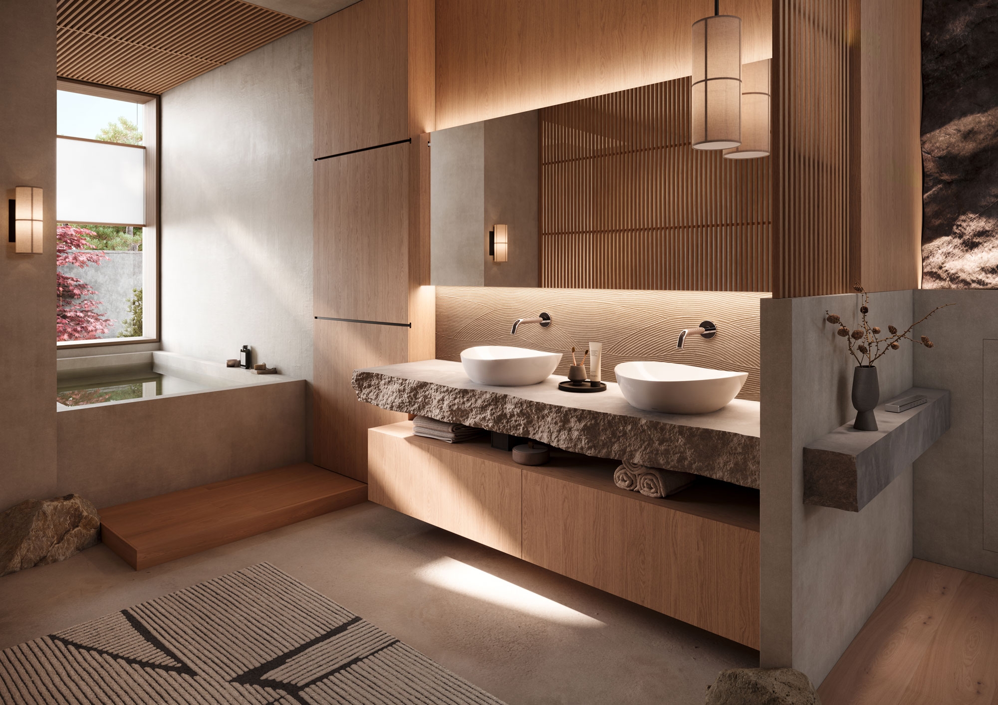 TOTO TA asymmetric vessel washbasin L4704E in white ceramic, as specified in the studio ukiyo Japanese bathroom concept