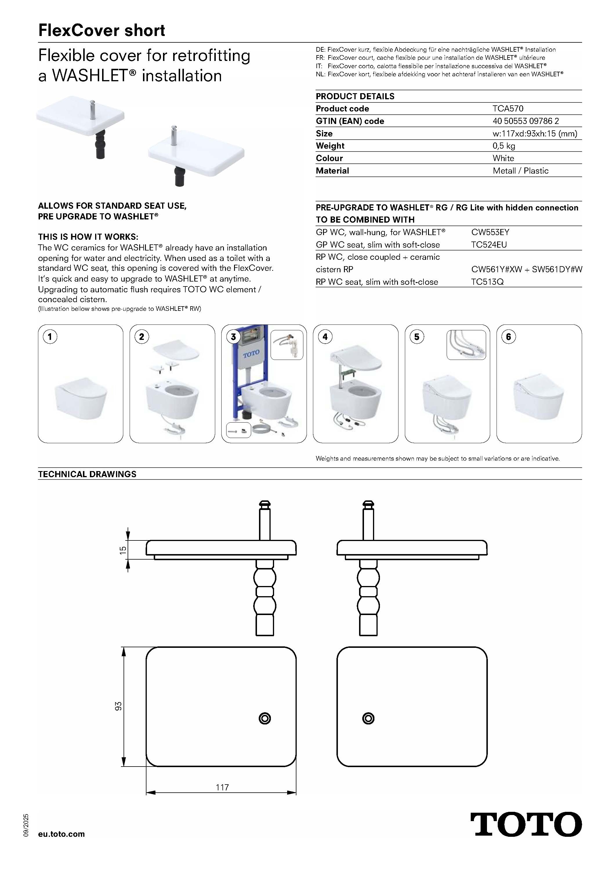 TOTO TCA570 Technical Dimensional Drawing
